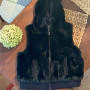 Ann Taylor Minky black faux fur vest with hood! 😱